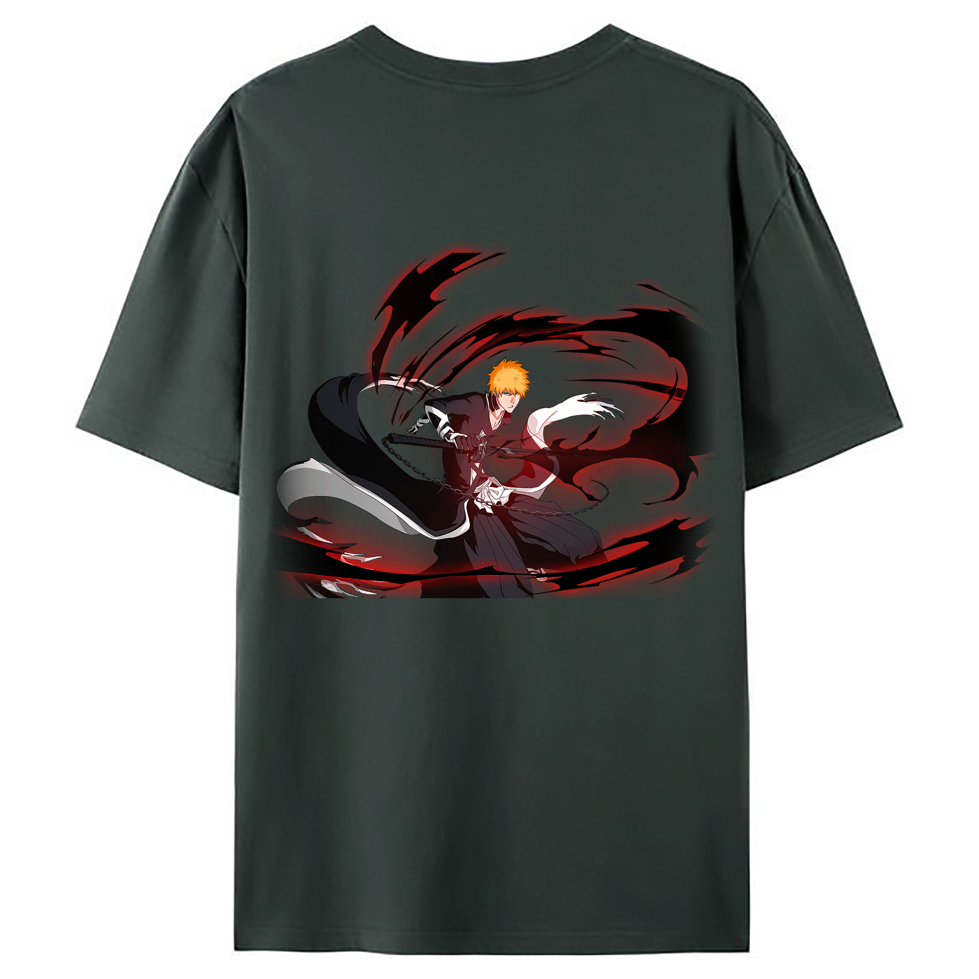 （画像用） ブリーチ 黒崎一護（くろさき いちご）BLEACH Kurosaki Ichigo 綿100％ メンズ半袖Tシャツ（バックプリント） 通気性